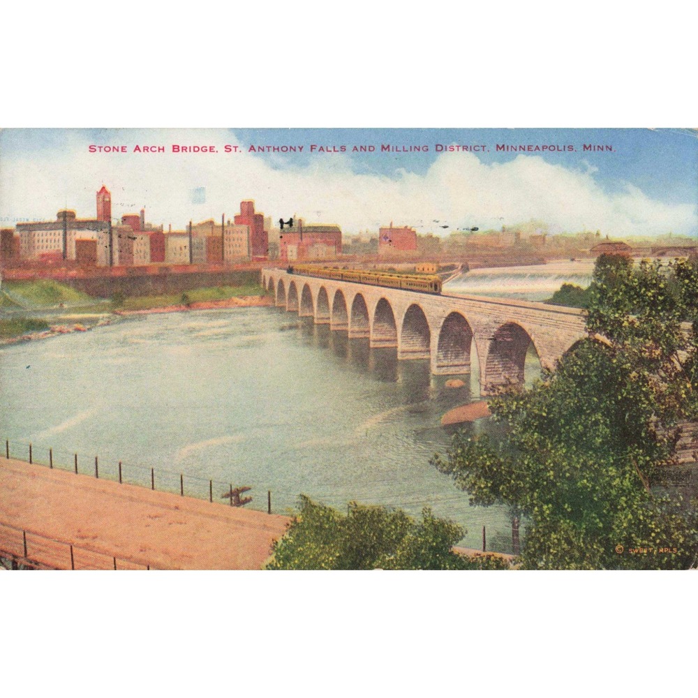 Vintage 1907 Stone Arch Bridge St Anthony Falls Minneapolis MN Postcard - Picture 1 of 2
